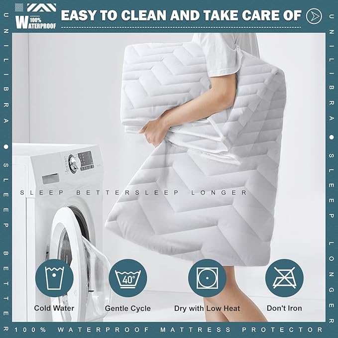 Full Size Waterproof Mattress Protector Quilted, Breathable Ultra-Soft Filling Mattress Pad, Fitted Deep Pocket Mattress Cover Fits 6''-19'' Mattress White