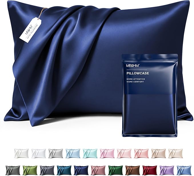 MR&HM Satin Pillowcase for Hair and Skin, Silk Satin Pillowcase 2 Pack, Standard Size Pillow Cases Set of 2, Silky Pillow Cover with Envelope Closure (20x26, Navy Blue)