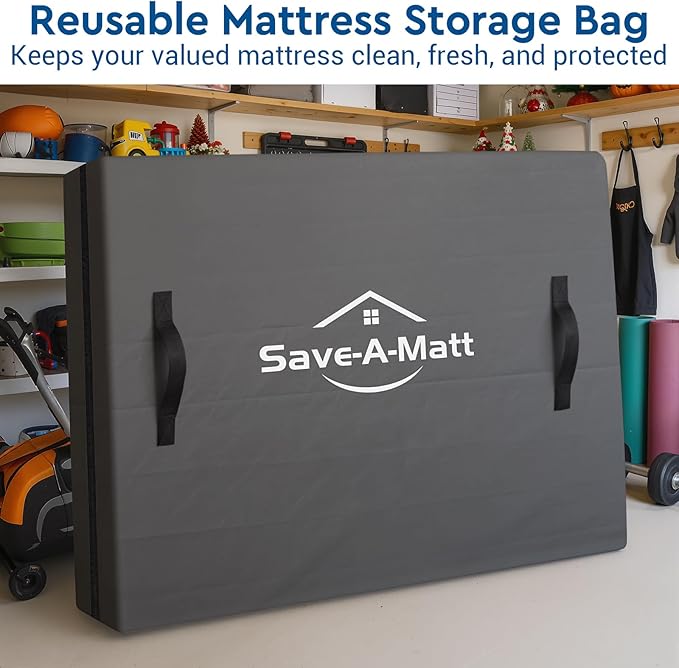 SaveAMatt Mattress Bags for Moving and Storage, Mattress Protector Cover with 4 Heavy-Duty Handles & Strong Zipper, Extra Thick Reusable Mattress Moving Supplies, King Size, Gray
