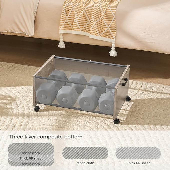 FOUCSSOMEI Under Bed Storage with Wheels,Under Bed Drawers Heavy Duty, 2 Packs, Wooden Under Bed Storage Containers Organizer, Metal Frame, Patented Design