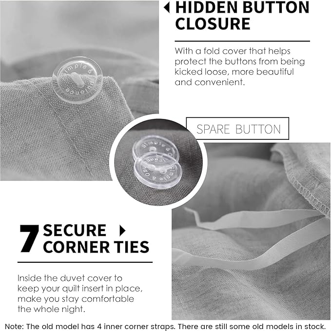 Simple&Opulence 100% Linen Duvet Cover Set 2pcs Basic Style Natural French Washed Flax Solid Color Soft Breathable Farmhouse Bedding with Button Closure - Light Grey, Twin