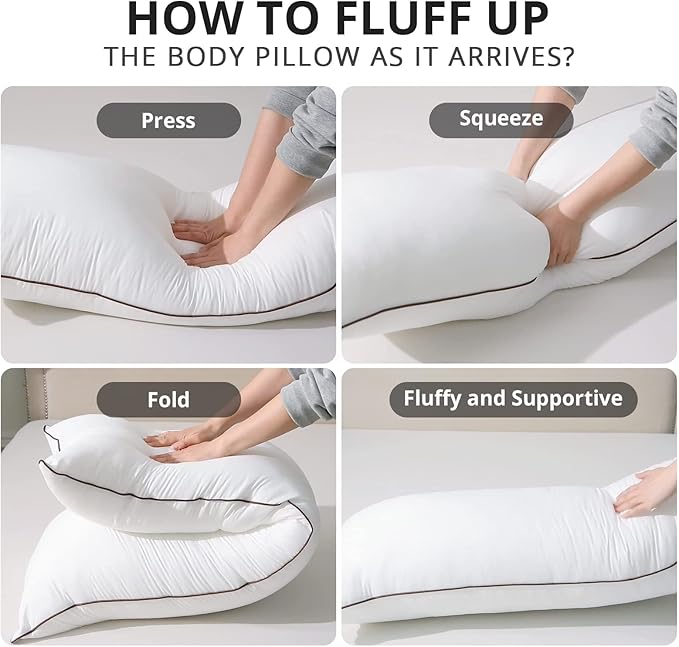 HUXMEYSON Body Pillow with Satin Pillowcase, Body Pillow for Adults, Removable Cover, Ice Blue (20"x54")