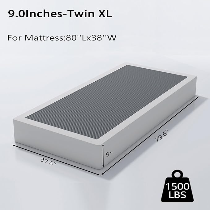 ALDRICH Twin XL Box Spring 9 Inch, 1500lbs Heavy Duty Metal Frame Mattress Foundation, Non-Slip/No Noise/Easy Assembly/Easy Clean Cover