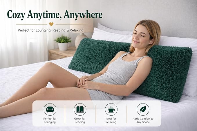 Reafort Luxury Faux Fur Body Pillow Cover 21" x 54", Long Hair PV Plush Body Pillow Case with Hidden Zipper Closure, Ultra Soft Fluffy Decorative Long Pillow Cover (Evergreen, Body)