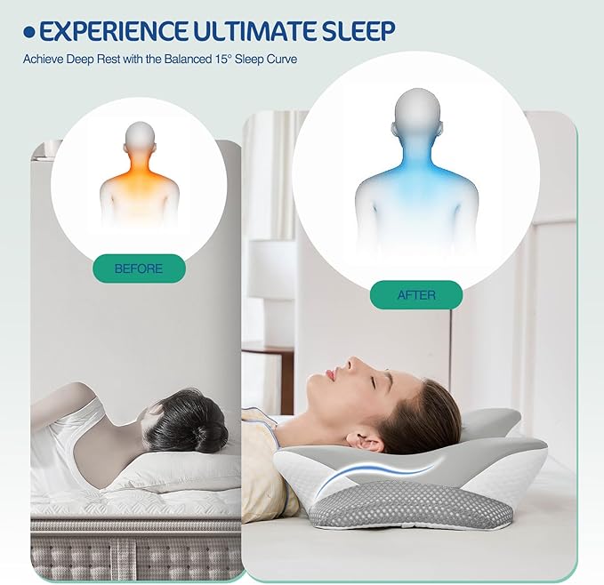 JOYENERGY Cervical Pillow for Neck and Shoulder Pain Relief, Ergonomic Memory Foam Contour Pillow with Adjustable Dual Heights, Breathable Pillowcase, Orthopedic Support for Side Back Stomach Sleepers