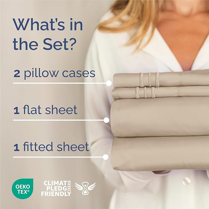 King Size 4 Piece Sheet Set - Comfy Breathable & Cooling Sheets - Hotel Luxury Bed Sheets for Women & Men - Deep Pockets, Easy-Fit, Extra Soft and Wrinkle Free Sheets - Cream Oeko-Tex Bed Sheet Set