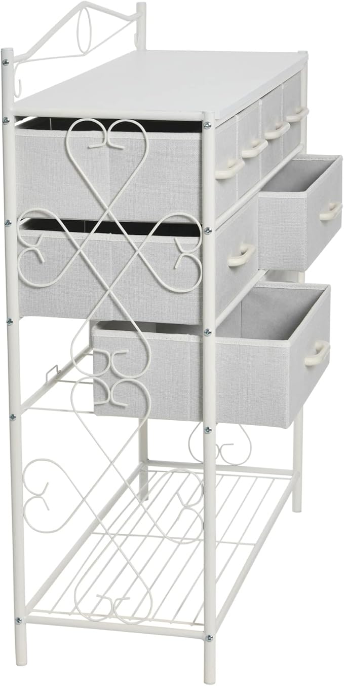 Household Essentials Scandinavian White Iron & Wood 8-Drawer Sideboard
