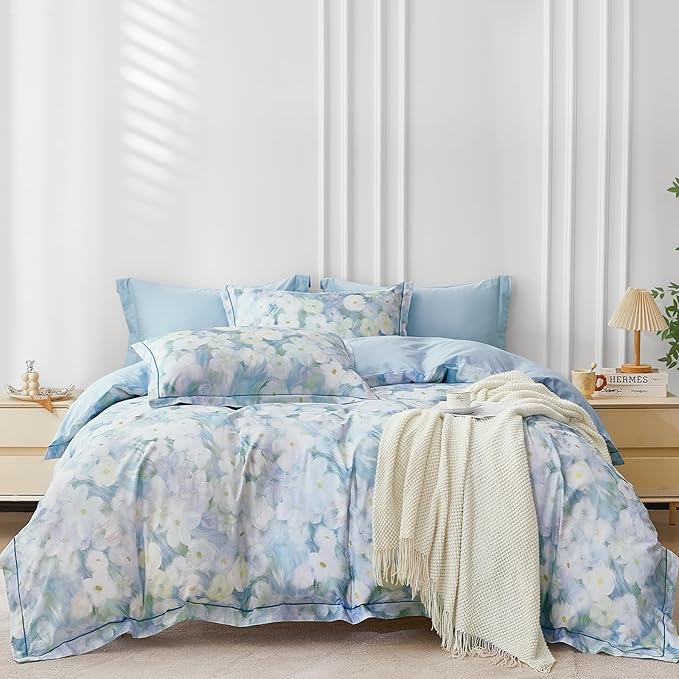 OAITE Duvet Cover Set King Size Oil Painting Pattern Ultra Soft 100% Cotton Duvet Cover Sets 3-PC, Breathable Duvet Cover with Zipper Closure & Corner Ties
