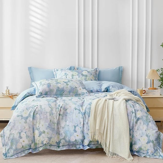 OAITE Duvet Cover Set Twin Size Oil Painting Pattern Ultra Soft 100% Cotton Duvet Cover Sets 3-PC, Breathable Duvet Cover with Zipper Closure & Corner Ties
