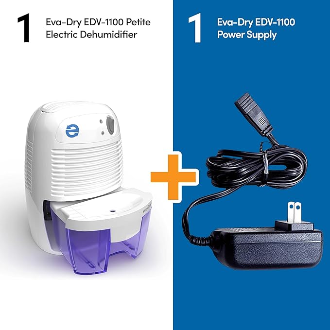 Eva-Dry EDV-1100 Whisper-quiet 16 OZ Dehumidifier with Auto Shut Off and Restart for small spaces in your Home, RV, Automobile, and Storage up to 122 sq. ft