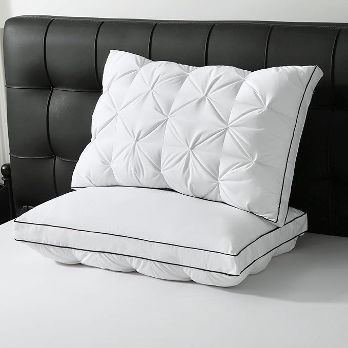 BPC Luxury Goose Feather Down Pillows King Size, Gusseted Hotel Bed Pillows for Sleeping, 100% Organic Cotton Cover, Surround Polyester Fill, Soft Fluffy for Sleepers (18"x34" + 2" Gusset, Pack of 2)