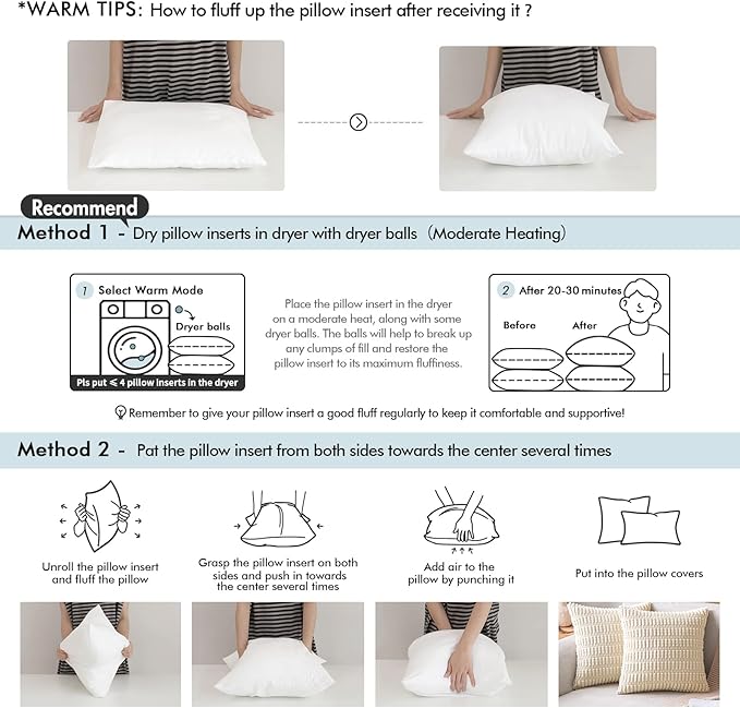 MIULEE 20x20 Pillow Inserts,Set of 2 Down Feather Throw Pillows for Couch Sofa Bed, Decorative Fluffy Throw Pillow Inserts Cotton Fabric,White