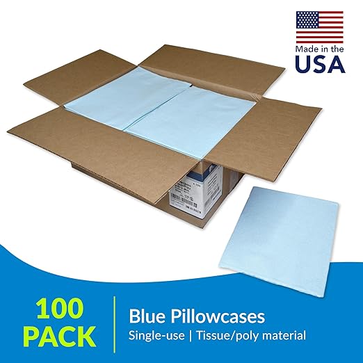 TIDI 919363 Disposable Pillowcases, Blue, 21” Wide x 30” Long (Pack of 100) ― Single-Use Pillowcases ― Tissue with Poly Back to Help Prevent Leak-Through ― Pebble Embossed ― Medical Supplies