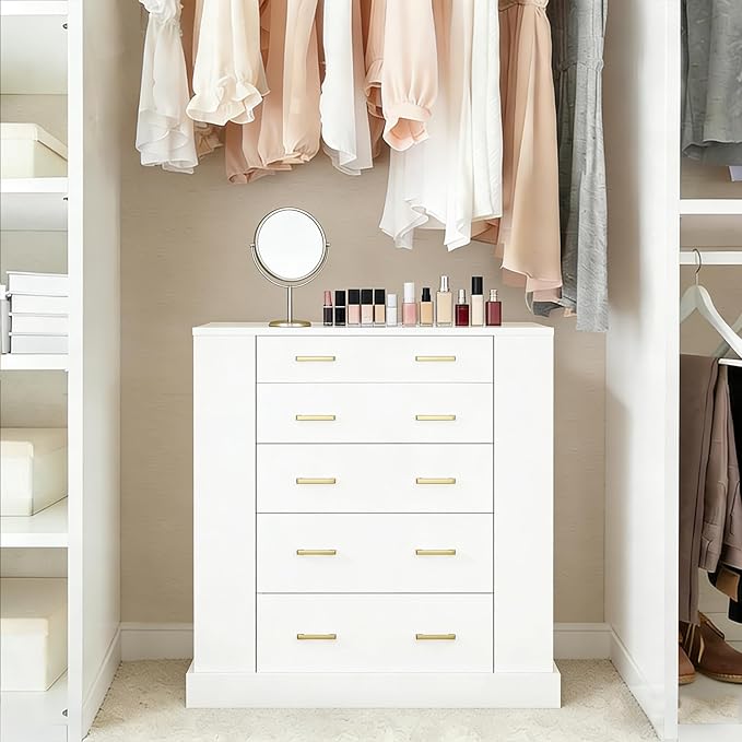 Closet Island with Glass Top, LED Lights and Jewelry Display, Bedroom Island with Open Shelves, Drawers Dresser & Walk-in Closet Island for Bedroom, Cloakroom, White 2