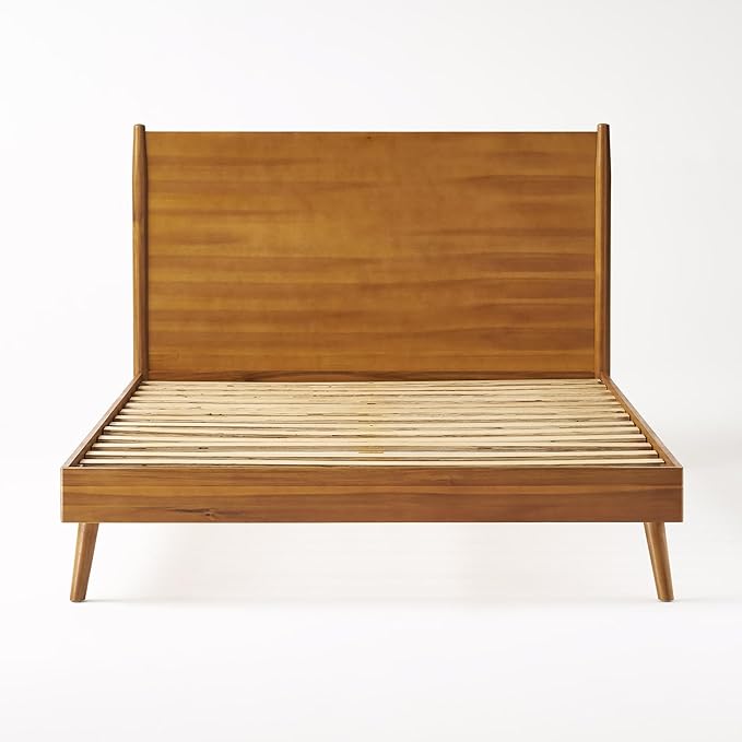 Merax King Size Solid Wood Platform Bed, Mid-Century Modern Bed Frame with Splayed Legs, 600 lbs Weight Capacity, No Box Spring Needed, Natural
