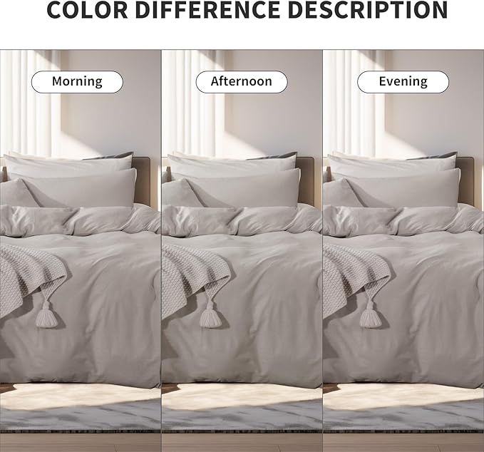 NEXHOME PRO Duvet Cover King Size, 100% Washed Cotton Orgnic Linen Like Textured Breathable Durable Comfy, Cream Grey