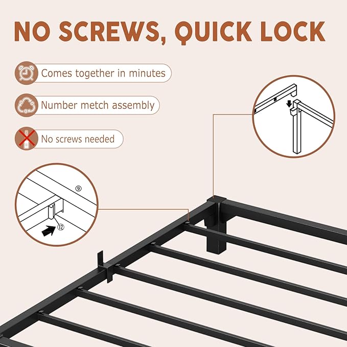 GarveeHome 6 Inch Full Bed Frame, Heavy Duty Metal Platform Bed Frame with Iron Slat Support, No Box Spring Needed, Tool-Free Assembly, Supports 800 Lbs