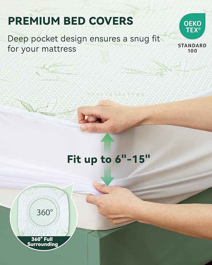 Mattress Protector Waterproof 15% Viscose from Bamboo Cooling Cover for Hot Sleepers 3D Air Fabric Breathable Noiseless Soft Bed Cover for 6-18" Deep Pocket Adults, Incontinence Twin