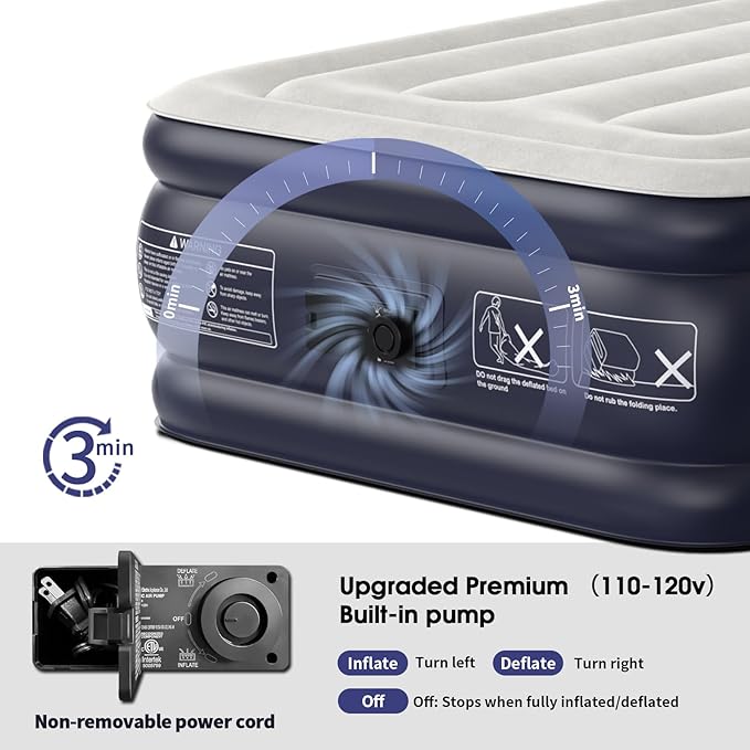 VOSSER Twin XL Air Mattress with Built in Pump Raised,80" Long,Upgraded 18''Inflatable Mattress,Self Inflatable Blow Up Mattress in 2 Mins,Twin Size Air Mattress with Carry Bag for Home,Camping
