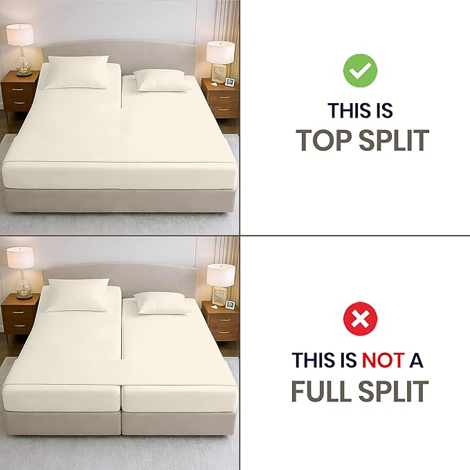 SGI bedding 39" King Split Top Flex Head Sheet 100% Egyptian Cotton Sheet Set 1000 Thread Count Flex Top Sheet for Adjustable Bed 4Pc Sheet Set 15" Deep Pocket for Sleep Number Bed - Butter