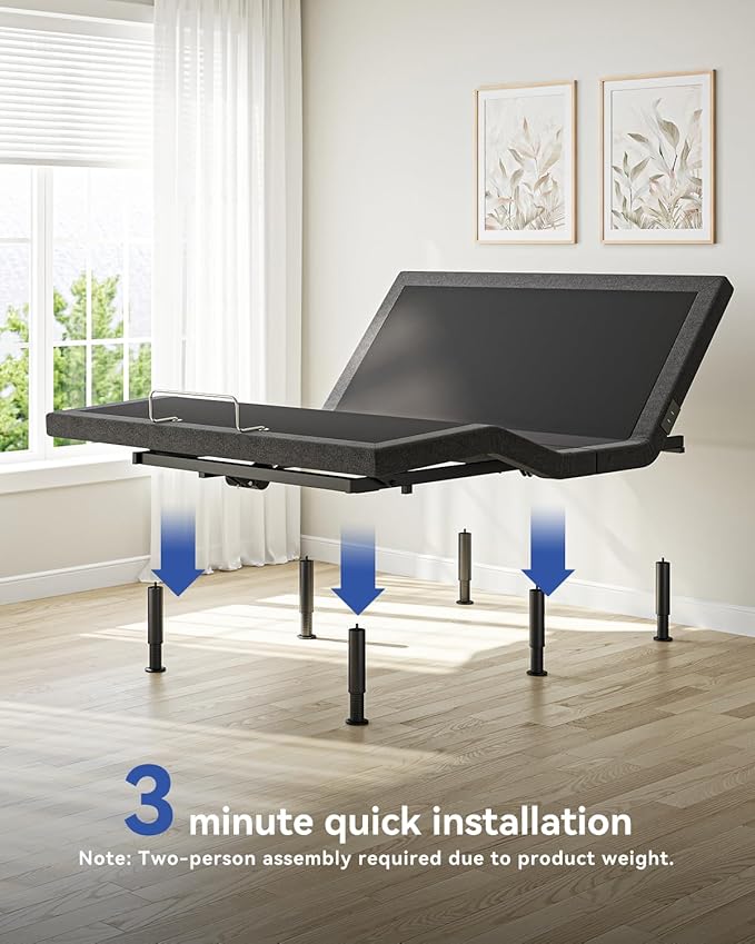 Queen Size Adjustable Bed Frame with Massage & Zero Gravity - Electric Bed Frame with Remote, USB Charging, LED Night Light, 7.5-12.5" Adjustable Height, 900LBS Capacity, Quiet Motor