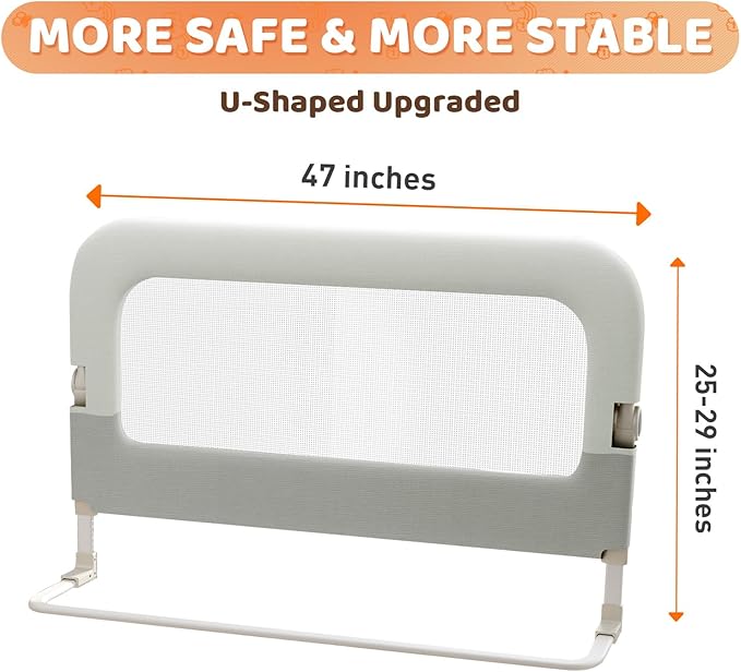 omzer Bed Guard Rail for Toddlers - 47inch Foldable & Adjustable Height Baby Bed Safety Side Rails - Large Toddler Crib Railing Guard for Twin, Bunk, Full Size, Queen & King, Full Size Bed