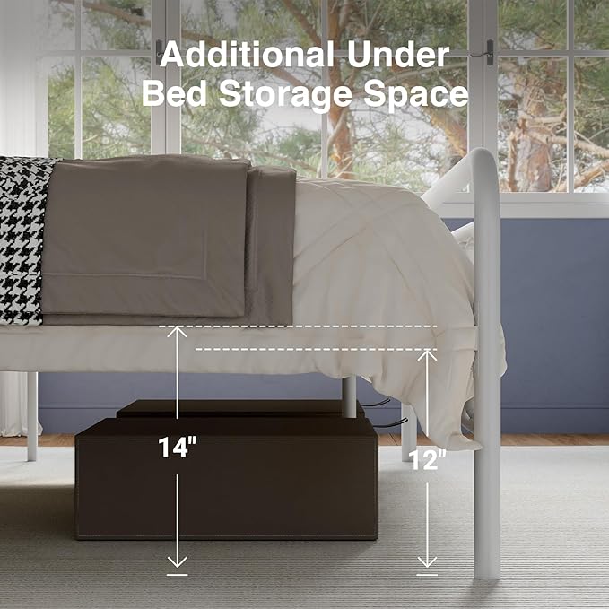 Novilla Metal King Size Bed Frame - Modern Minimalist Victorian Style with Headboard/Footboard, Heavy-Duty Steel Slats/Underbed Storage/No Box Spring Needed/Easy Assembly/Noise Free/White