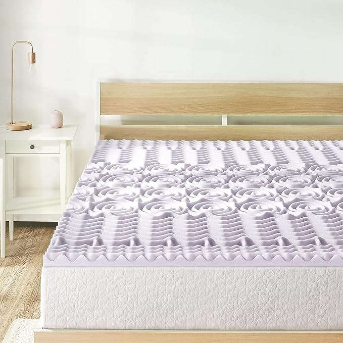 Mellow 1.5 Inch 5-Zone Memory Foam Mattress Topper, Soothing Lavender Infusion, Queen