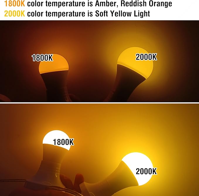 Amber Sleep Light Bulbs 1800K, A19 9W Amber Light Bulb 60W Equivalent, Blue Light Blocking 800lm, E26 Bright Warm Light Bulb for Healthy Sleep, Bedroom, Porch, Patio Lighting, Non-Dimmable, 2 Pack