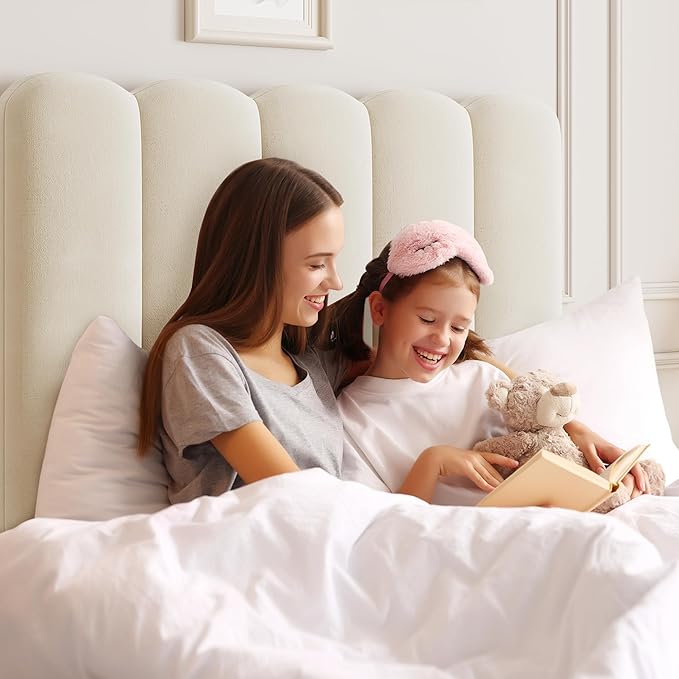 GarveeHome Twin Bed Frame with Under-Bed Drawer, Upholstered Platform Bed with Wave Headboard for Kids/Girls, Wooden Slats Support, No Box Spring Needed, Velvet Beige, 2 Sets
