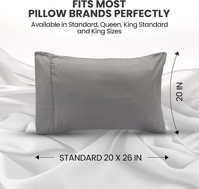 Utopia Bedding Standard Pillow Cases - 2 Pack - Envelope Closure - Soft Brushed Microfiber Fabric - Shrinkage and Fade Resistant Pillow Covers Standard Size 20 X 26 Inches (Standard, Grey)