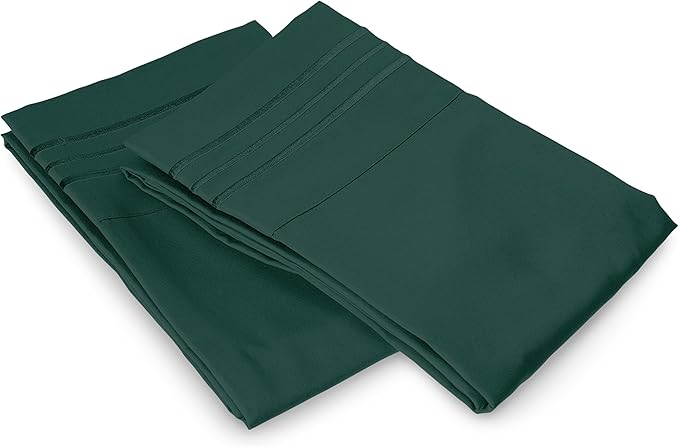 Elegant Comfort Luxury Ultra-Soft 2-Piece Pillowcase Set - 1500 Premium Hotel Quality Microfiber Double Brushed - Wrinkle Resistant, Standard/Queen, Hunter Green