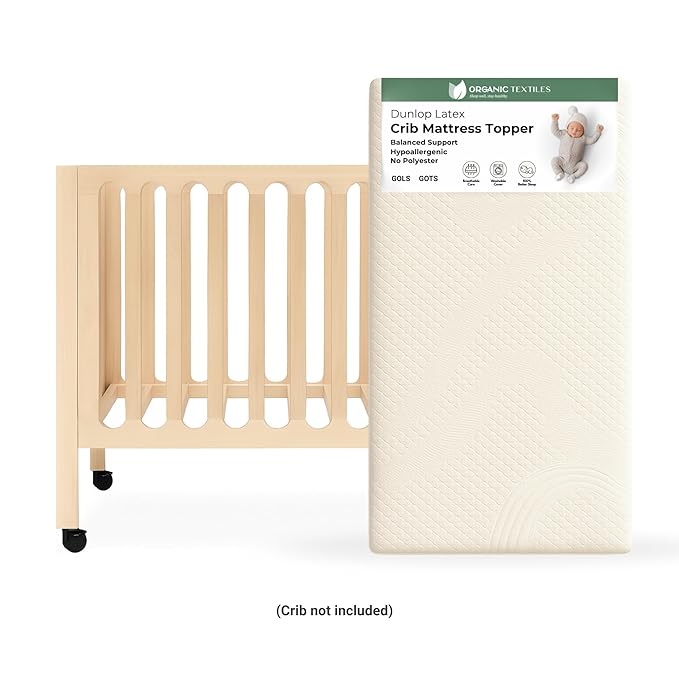 ORGANIC TEXTILES Organic Baby Latex Mattress Topper with Organic Cotton Removable Cover - GOLS/GOTS Certified - 2" Standard (52"x28")