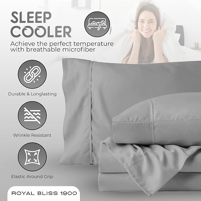 California King Sheet Sets – 4Pcs Cal King Bedding Set, Deep Pocket, Double Brushed Microfiber, Fade Resistant, Soft & Breathable Bed Sheets for Ultimate Comfort(Silver)