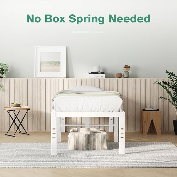 Novilla Twin Bed Frame, 18 Inch Metal Platform Bed Frame Twin Size with Storage Space Under Bed, Heavy Duty Steel Slat Support, Easy Assembly, No Box Spring Needed, White