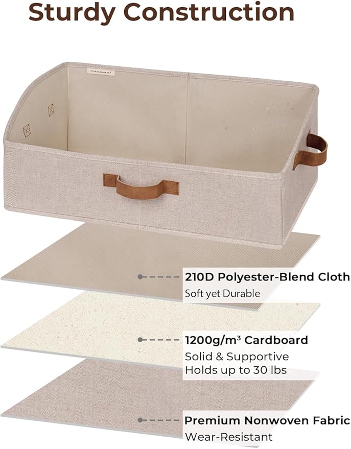 StorageWorks Closet Organizers and Storage, Trapezoid Storage Bins, Fabric Clothes Closet Bins, Storage Baskets for Shelves, Clothing, Toys, Towels, Large, Brown and Beige, 3-Pack