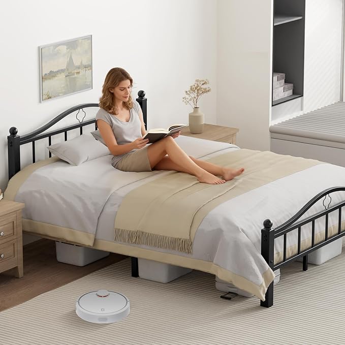 Metal Queen Bed Frames with Headboard, 1500lb No Squeak Metal Platform with Headboard, 12" Underbed Storage, Tool-Free 30-Min Assembly No Box Spring Needed for Dorms/Apartments