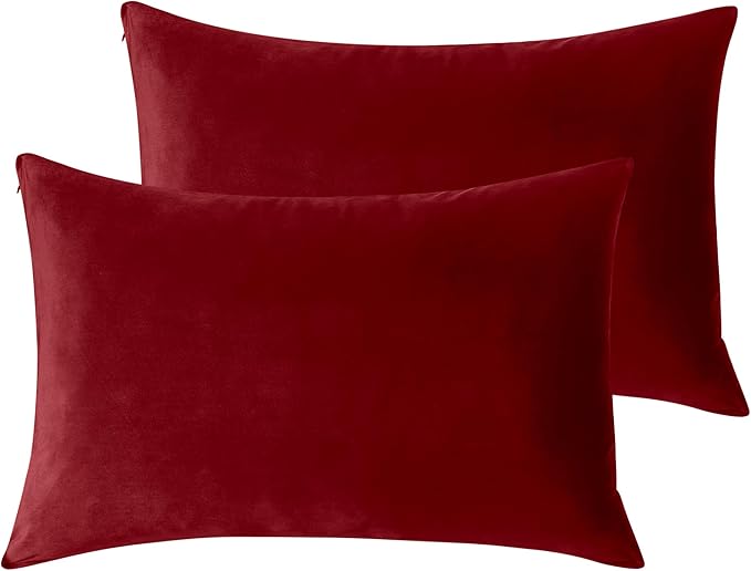 StangH Christmas Pillowcase for Decor, Velvet Pillow Covers with Zipper Closure, Soft Cozy Feeling for Sleeping, Queen Size (Red, 20 x 30 inches) Pillow Cases Set of 2
