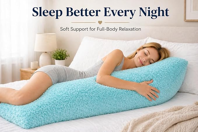 Reafort Luxury Faux Fur Body Pillow Cover 21" x 54", Long Hair PV Plush Body Pillow Case with Hidden Zipper Closure, Ultra Soft Fluffy Decorative Long Pillow Cover (Aqua, Body)