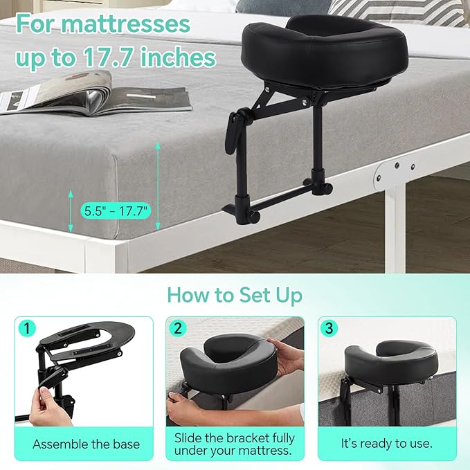 Portable Massage Headrest for Bed, Adjustable Face Cradle & Face Down Pillow with Memory Foam & PU Leather, Foldable Home Massage Kit for Mattress Top, Fits 5.5-17.7" Mattress