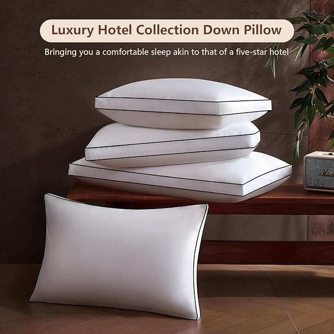 Feather Down Pillows Standard Size Set of 2 Pack, Luxury Hotel Collection Bed Pillows for Sleeping, Fluffy Soft Medium Firm Down Surround Gusseted Pillows for Side Back Stomach Sleepers