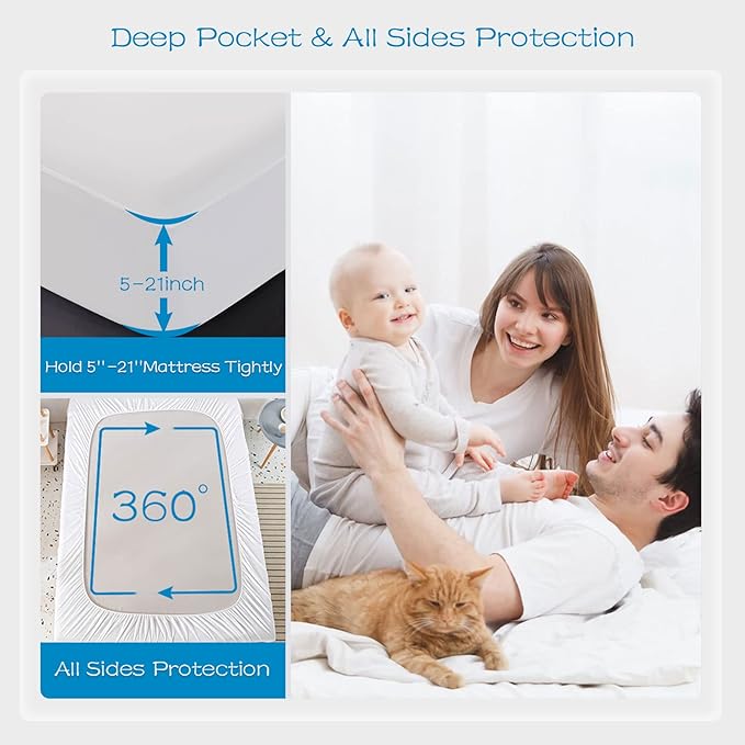 GRT 1 Pack 100% Waterproof Mattress Protector King Size, Breathable & Noiseless Waterproof Mattress Cover Fitted Deep Pocket from 5" to 21", Smooth Washable King Bed Protector - Vinyl Free