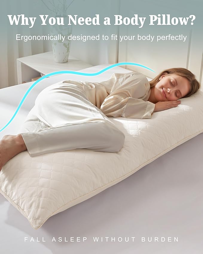 YZ HOME Long Body Pillow for Adults, Firm Body Pillow Shredded Memory Foam, Adjustable Height,Support for Side Sleeping & Pregnant Women (Beige, 20x54 Inch)