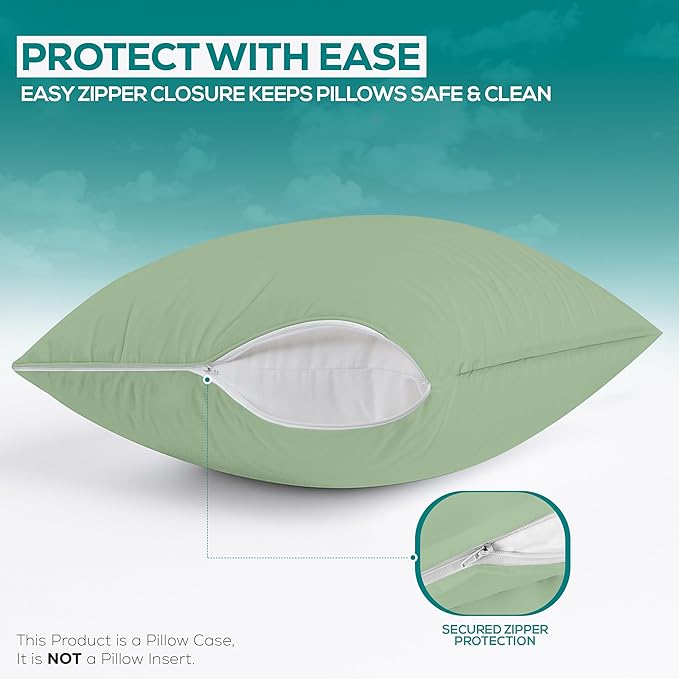 Utopia Bedding Premium 100% Waterproof Pillow Protectors with Zipper Queen Size (Set of 2), Bed Bug and Dust Mite Proof Zippered Pillow Covers, Pillow Encasement Cases, Sage