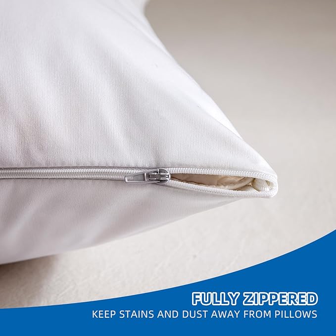 2 Pack Waterproof Pillow Protectors with Zipper King Size Zippered Pillow Case Protectors Hypoallergenic Bed Pillow Covers Encasement Smooth Downproof Feather Proof Machine Washable