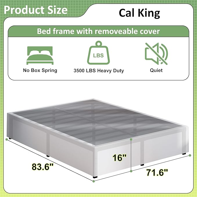 Upcanso 16 Inch Cal King Bed Frame with White Skirt Cover, Metal California King Bed Frames with Storage, No Box Spring Needed, Heavy Duty, Easy Assembly, Noise Free, Mattress Foundation