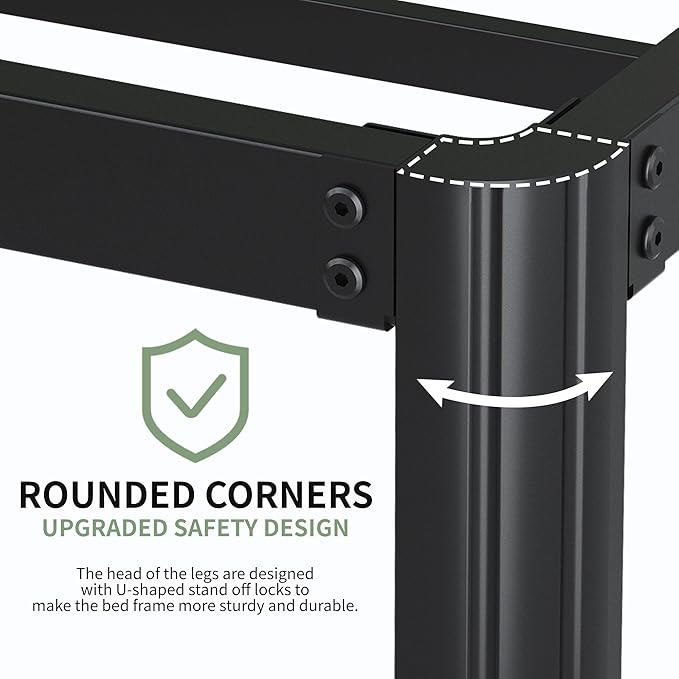 Lutown-Teen 25 Inch High Twin XL Bed Frames with Rounded Corner Legs, Heavy Duty Metal Twin XL Platform Bed Frame with Steel Slats Support, No Box Spring Needed, Noise Free, Easy Assembly