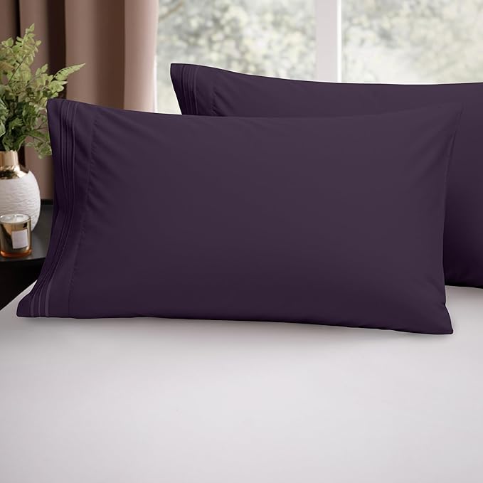 Elegant Comfort Luxury Ultra-Soft 2-Piece Pillowcase Set - 1500 Premium Hotel Quality Microfiber Double Brushed - Wrinkle Resistant, King Size, Purple