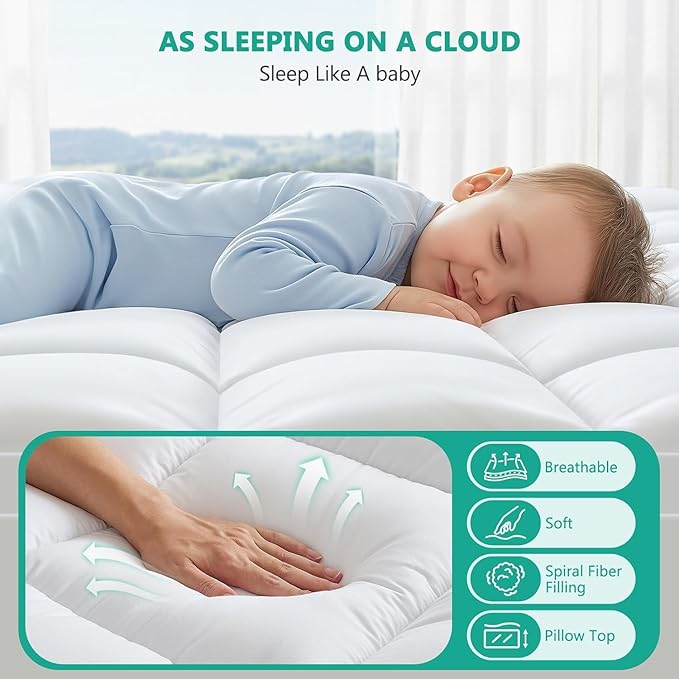 California King Mattress Topper - Extra Thick Mattress Pad Cover - Pillow Top with Soft Breathable Spiral Fiber Filling, 8-21 Inch Deep Pocket, Cooling, White