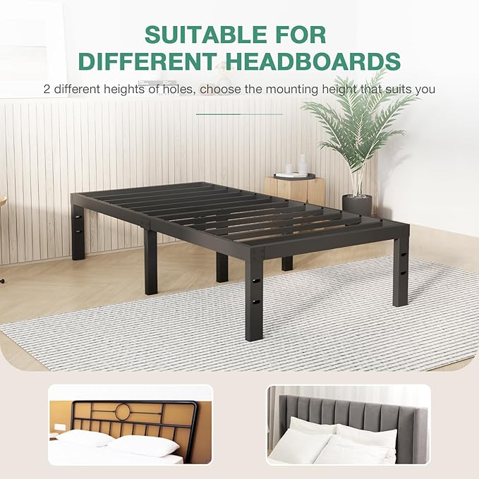 Novilla Bed Frame Twin, 12 Inch Simplicity Metal Platform Twin Size Bed Frame with Underbed Storage, No Box Spring Needed, Heavy Duty Steel Slat Support, for Bedroom, Guest Room, Noiseless